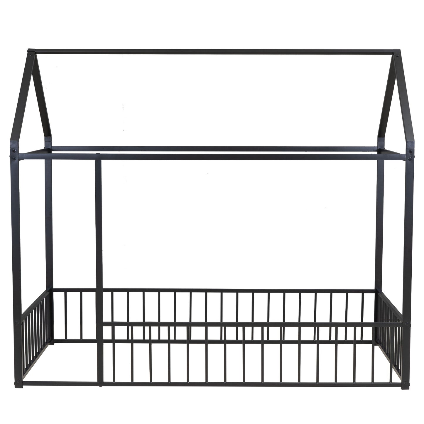 Twin Size Bed House Bed Frame With Fence - Black