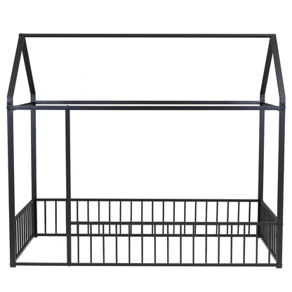 Twin Size Bed House Bed Frame With Fence - Black