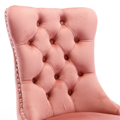 Nikki - Modern, High-End Tufted Solid Wood Contemporary Velvet Upholstered Dining Chair With Wood Legs Nailhead Trim (Set of 2) - Pink