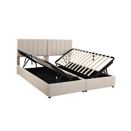 King Size Upholstered Platform Bed With A Hydraulic Storage System - Beige