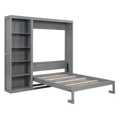 Full Size Murphy Wall Bed With Shelves - Gray