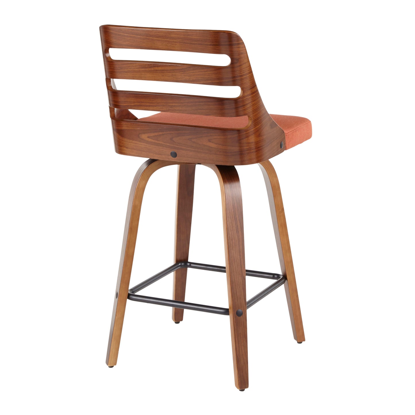 Trevi - Mid-Century Modern Counter Stool (Set of 2) - Walnut / Orange
