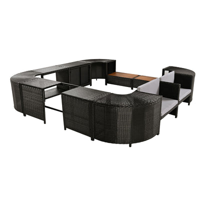 Spa Surround Spa Frame Quadrilateral Outdoor Rattan Sectional Sofa Set With Mini Sofa, Wooden Seats And Storage Spaces - Gray