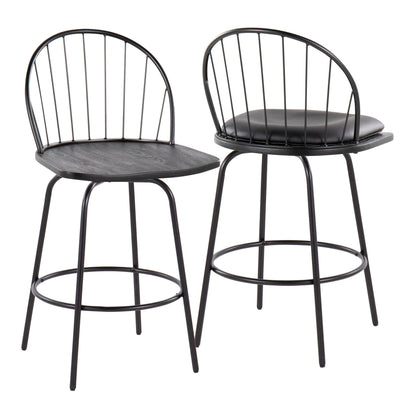 Riley - Claire Farmhouse Fixed Height Counter Stool With Swivel With Round Footrest (Set of 2) - Black