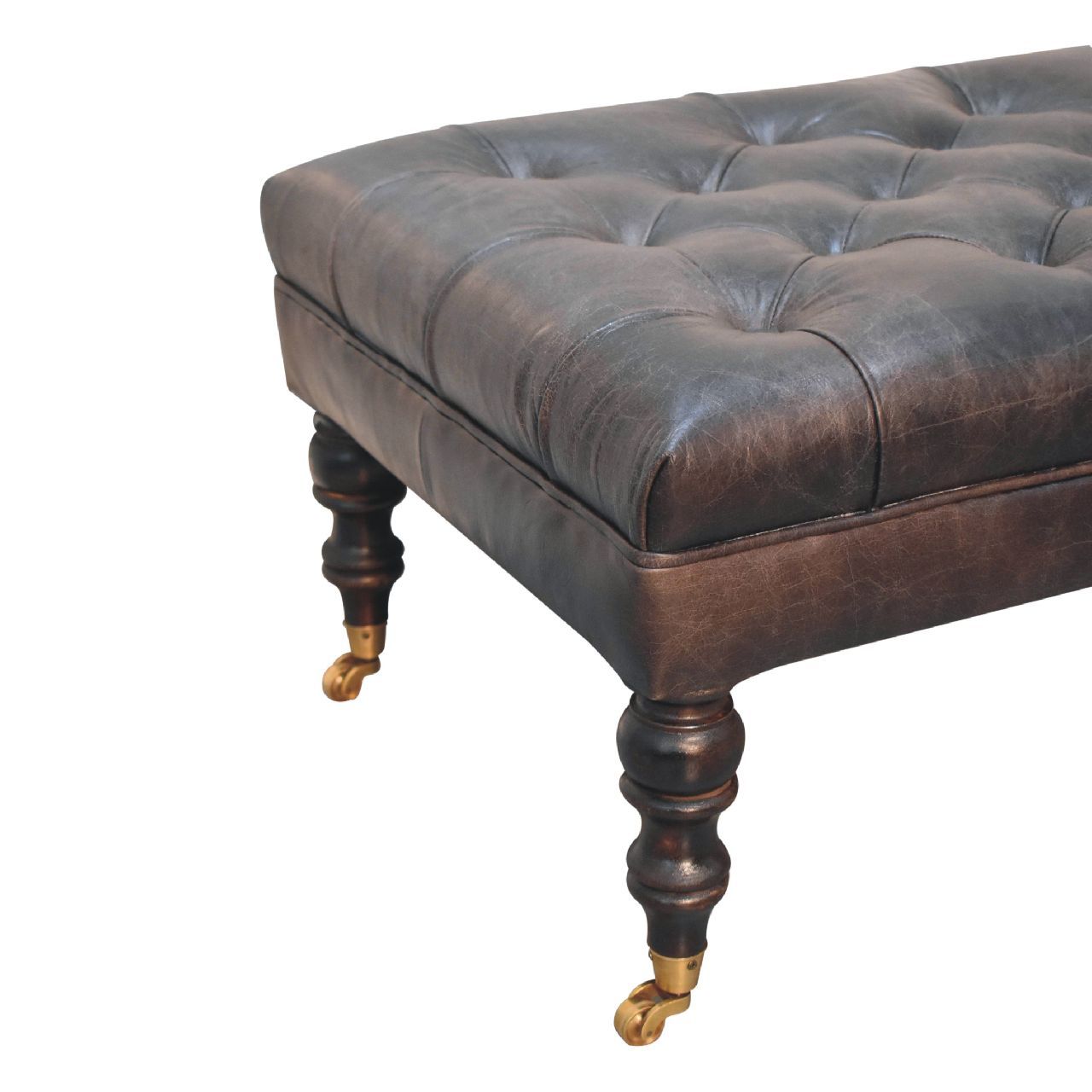 Buffalo - Leather Ottoman With Castor Legs - Black