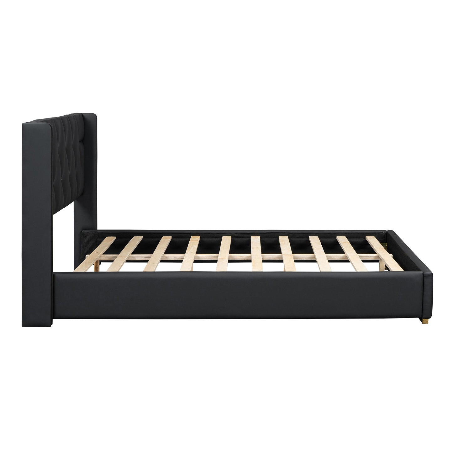 Full Size Upholstered Platform Bed With Strips - Black