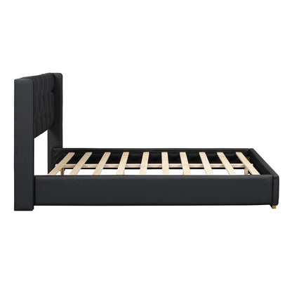 Full Size Upholstered Platform Bed With Strips - Black