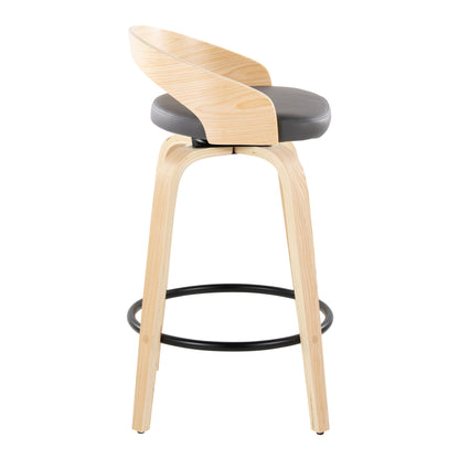 Grotto - Mid-Century Modern Fixed Height Counter Stool With Swivel With Round Footrest (Set of 2) - Natural / Gray
