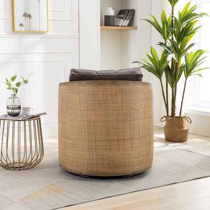 Swivel Barrel Chair, Comfy Round Accent Sofa Chair For Living Room, 360 Degree Swivel - Brown