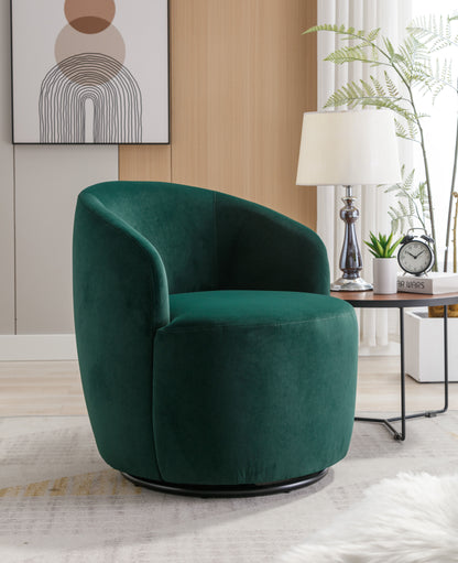 Velvet Fabric Swivel Accent Armchair Barrel Chair With Black Powder Coating Metal Ring - Green