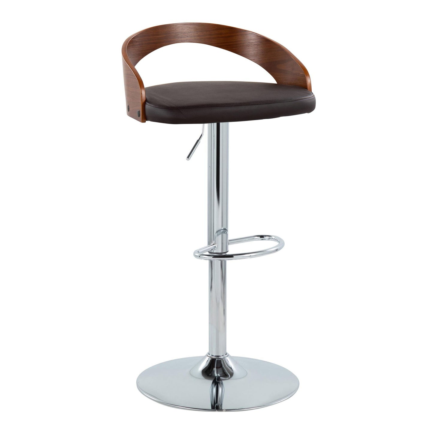 Grotto - Mid-Century Modern Adjustable Height Barstool With Swivel With Oval Footrest (Set of 2) - Chrome / Walnut / Brown