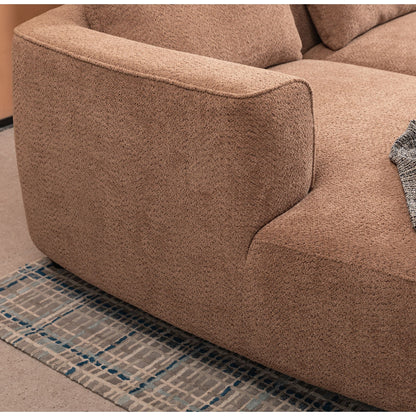 Mid - Century Modern Three Seater Sofa, Lamb Wool Fabric - Camel
