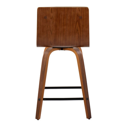 Vasari - Mid-Century Modern Fixed Height Counter Stool With Swivel With Square Footrest (Set of 2) - Walnut / Cream