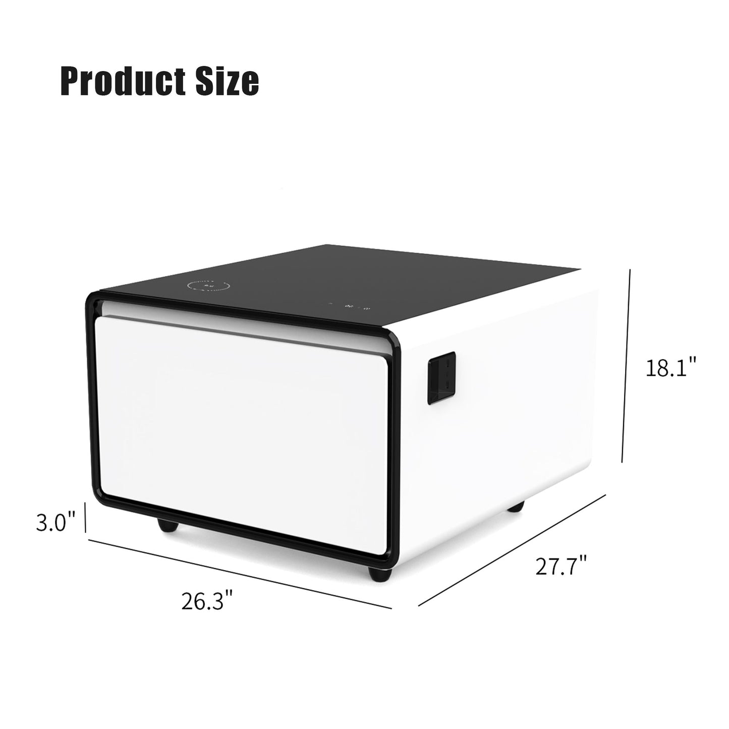Modern Smart Side Table With Built-In Fridge, Wireless Charging, Temperature Control, Power Socket, USB Ports, Outlet Protection, Induction Light - White