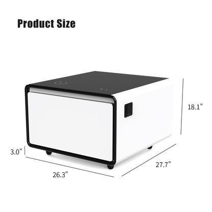 Modern Smart Side Table With Built-In Fridge, Wireless Charging, Temperature Control, Power Socket, USB Ports, Outlet Protection, Induction Light - White
