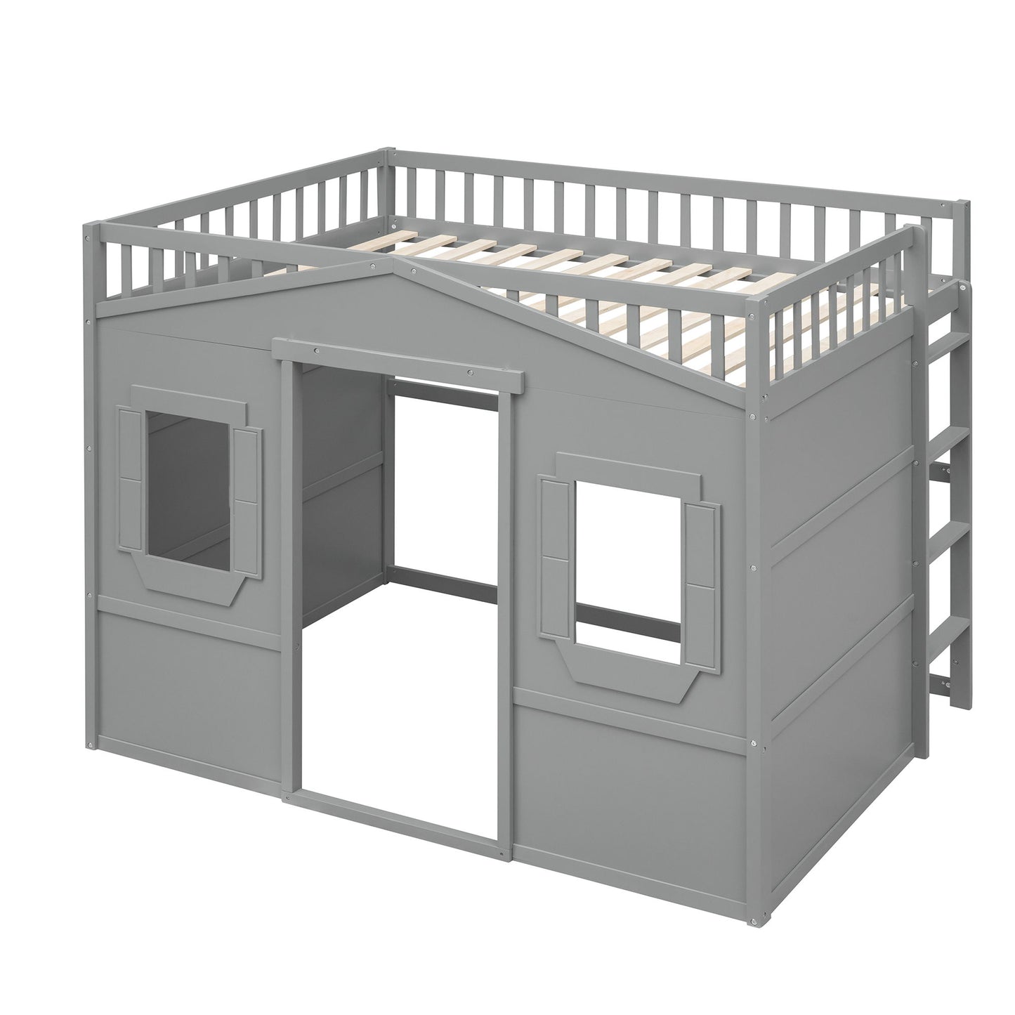 Full Size House Loft Bed With Ladder - Gray