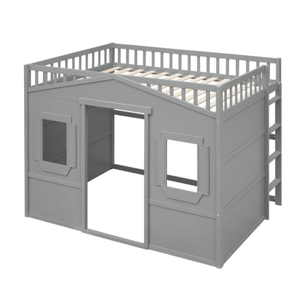 Full Size House Loft Bed With Ladder - Gray