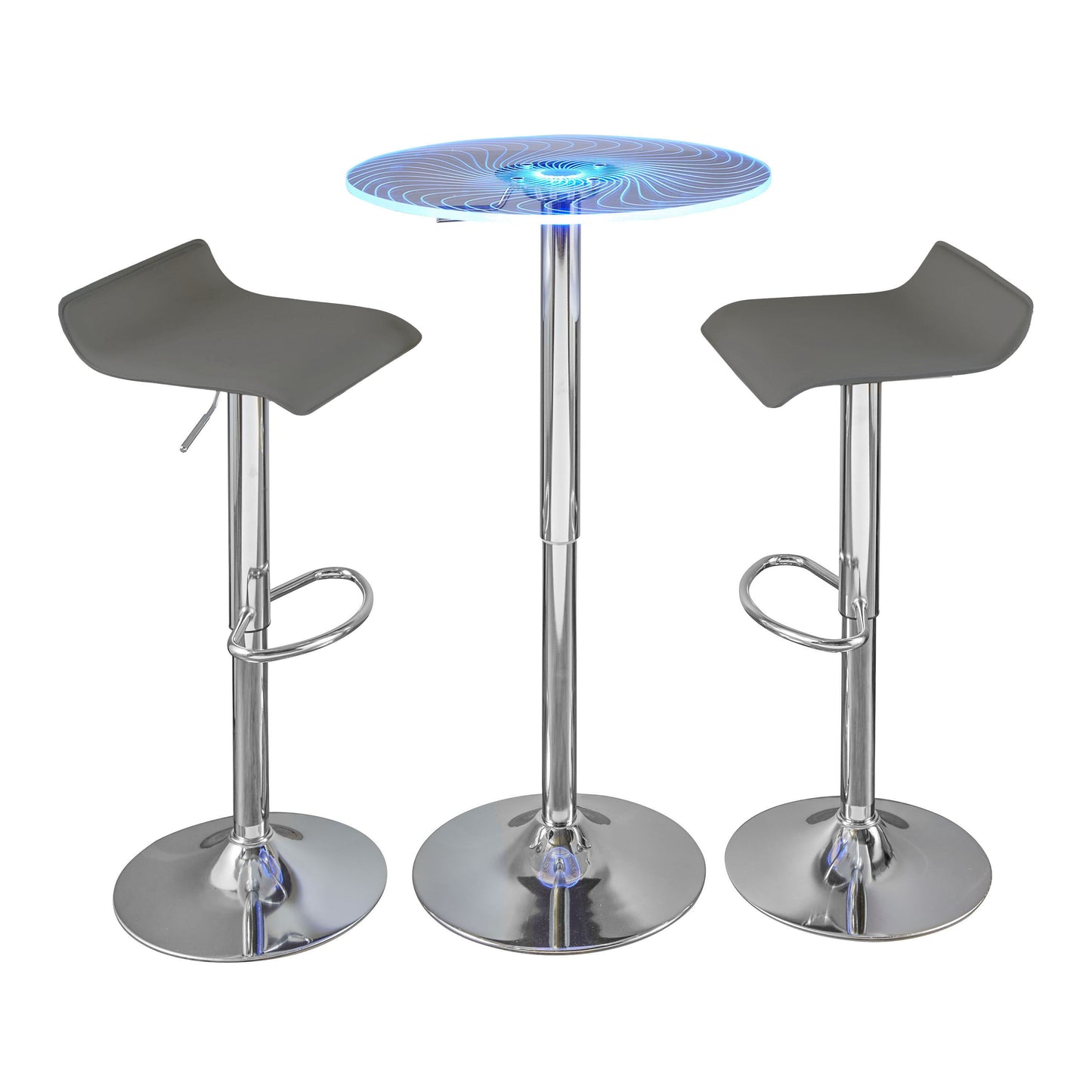 Spyra Ale - 3 Piece Contemporary Adjustable Bar With Light Up Set - Chrome / Clear / Gray