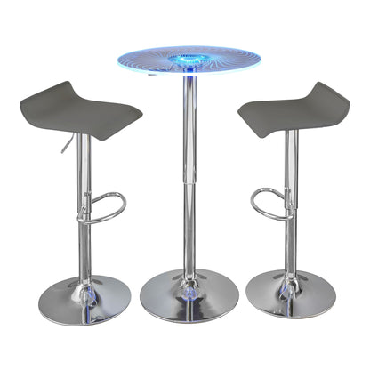Spyra Ale - 3 Piece Contemporary Adjustable Bar With Light Up Set - Chrome / Clear / Gray