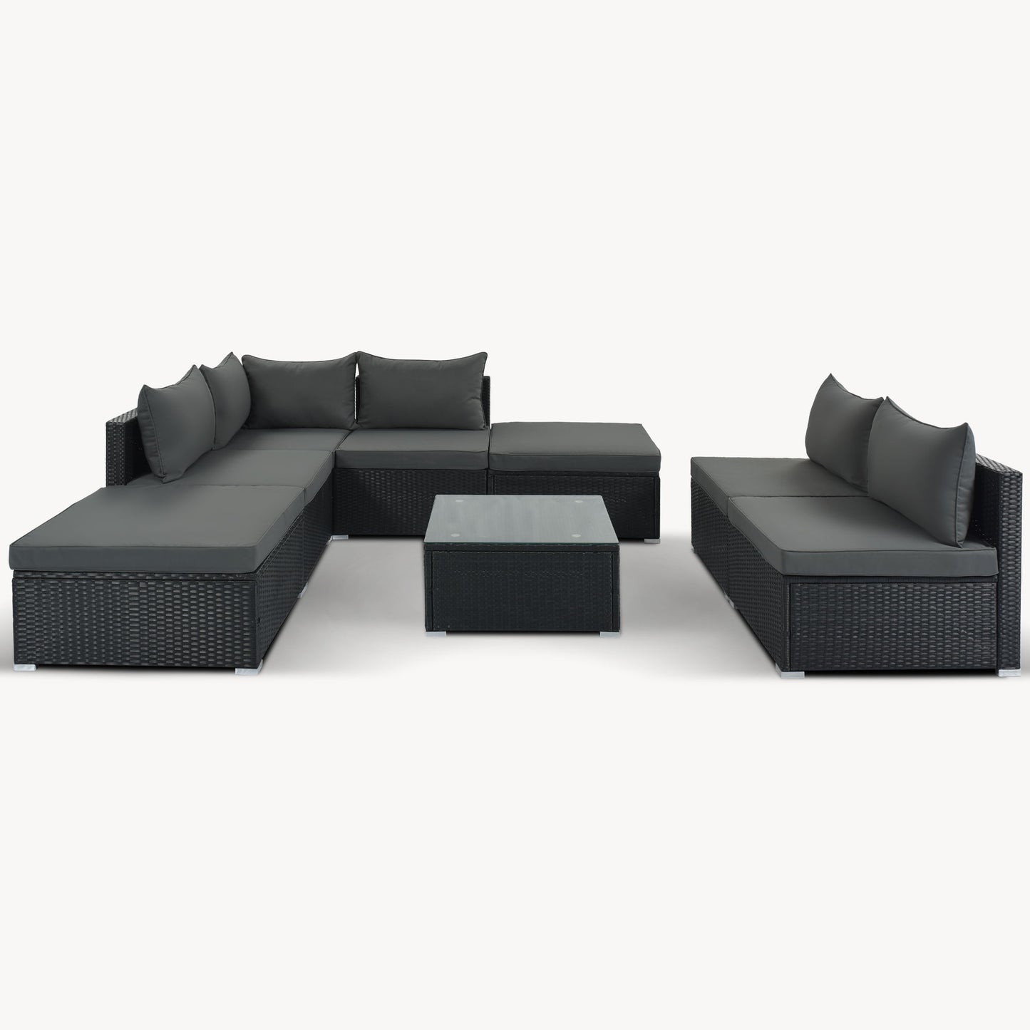8 Pieces Outdoor Patio Furniture Sets, Garden Conversation Wicker Sofa Set, Single Sofa Combinable - Gray / Black