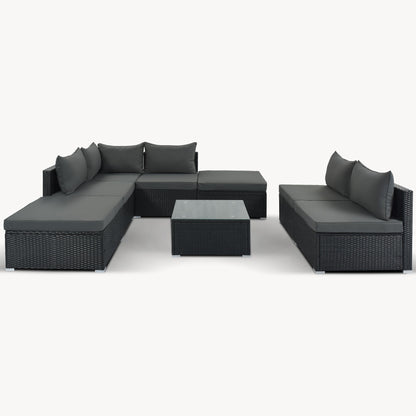 8 Pieces Outdoor Patio Furniture Sets, Garden Conversation Wicker Sofa Set, Single Sofa Combinable - Gray / Black