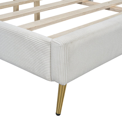 Queen Size Platform Bed With Legs, Frame And Tufted Headboard - Beige