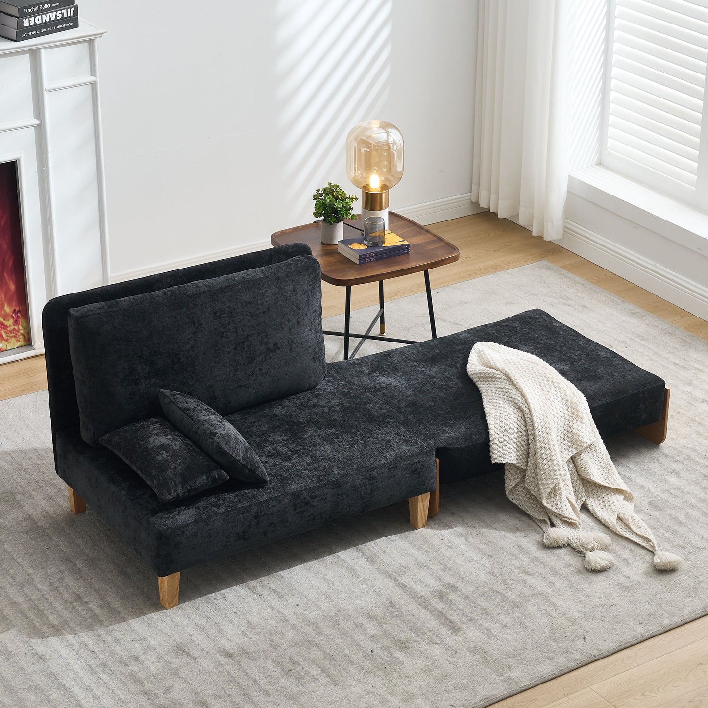Mid Century Modern Foldable Sofa Bed Recliner, 3 - 1 Convertible Sleeper With 3 Pillows For Small Spaces - Black