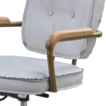 Siecross - Vintage Top Grain Leather Office Chair - Antique White / Gray