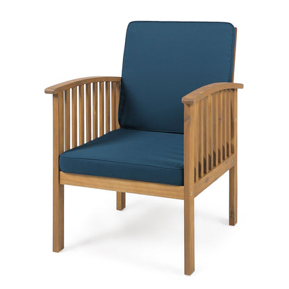 Casa Acacia Wood Club Chair (Set of 2) With Weather Resistant Cushions - Brown / Dark Teal