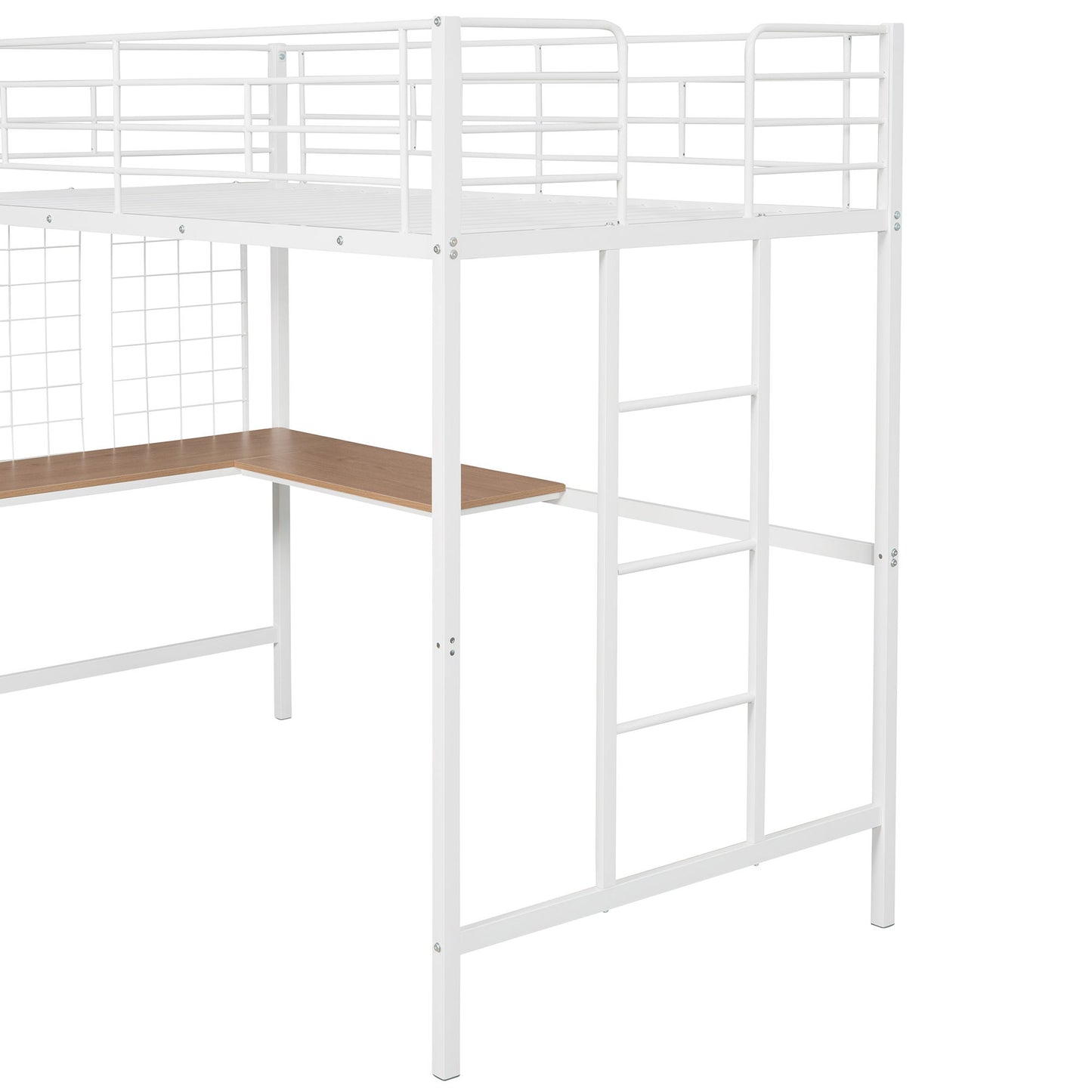 Twin Loft Bed With Desk And Grid - White