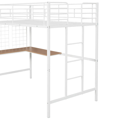 Twin Loft Bed With Desk And Grid - White