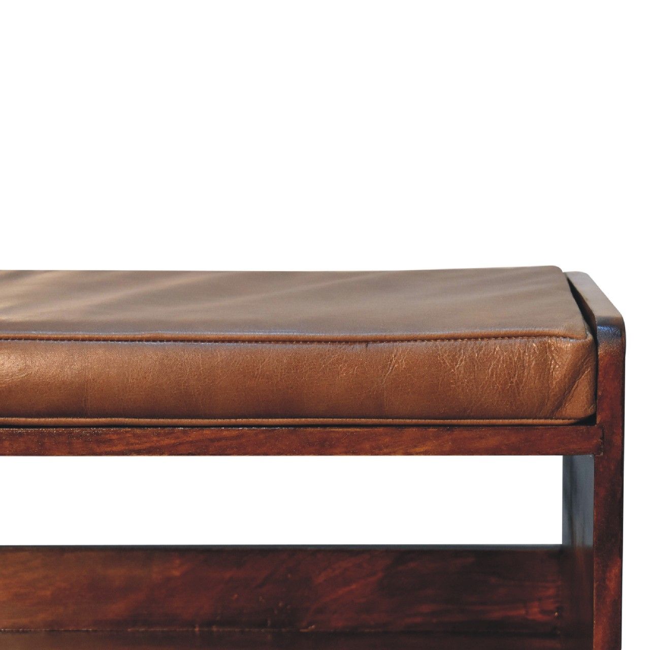 Bench With Brown Leather Seatpad - Chestnut