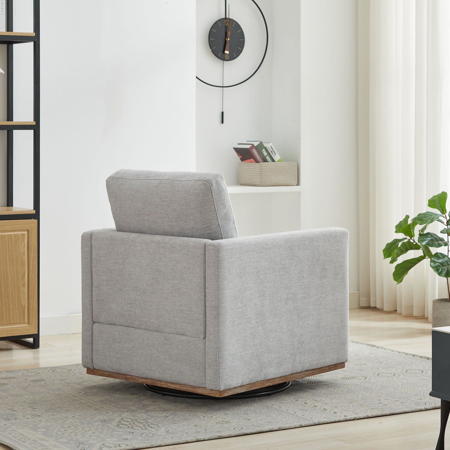 Modern Square Upholstered Swivel Accent Chair Chenille For Living Room Or Bedroom - Light Gray