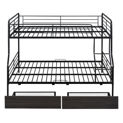 Full Long Over Queen Bunk Bed With 2 Drawers - Black