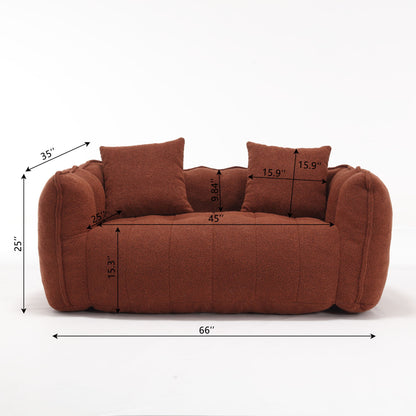 Soft Beanbag Chair With High Resilience Foam Core For Two People, The Comfortable Square Recliner Sofa Is Ideal For Family Members And Friends Engaged In Games, Reading, Watching TV - Red / Brown