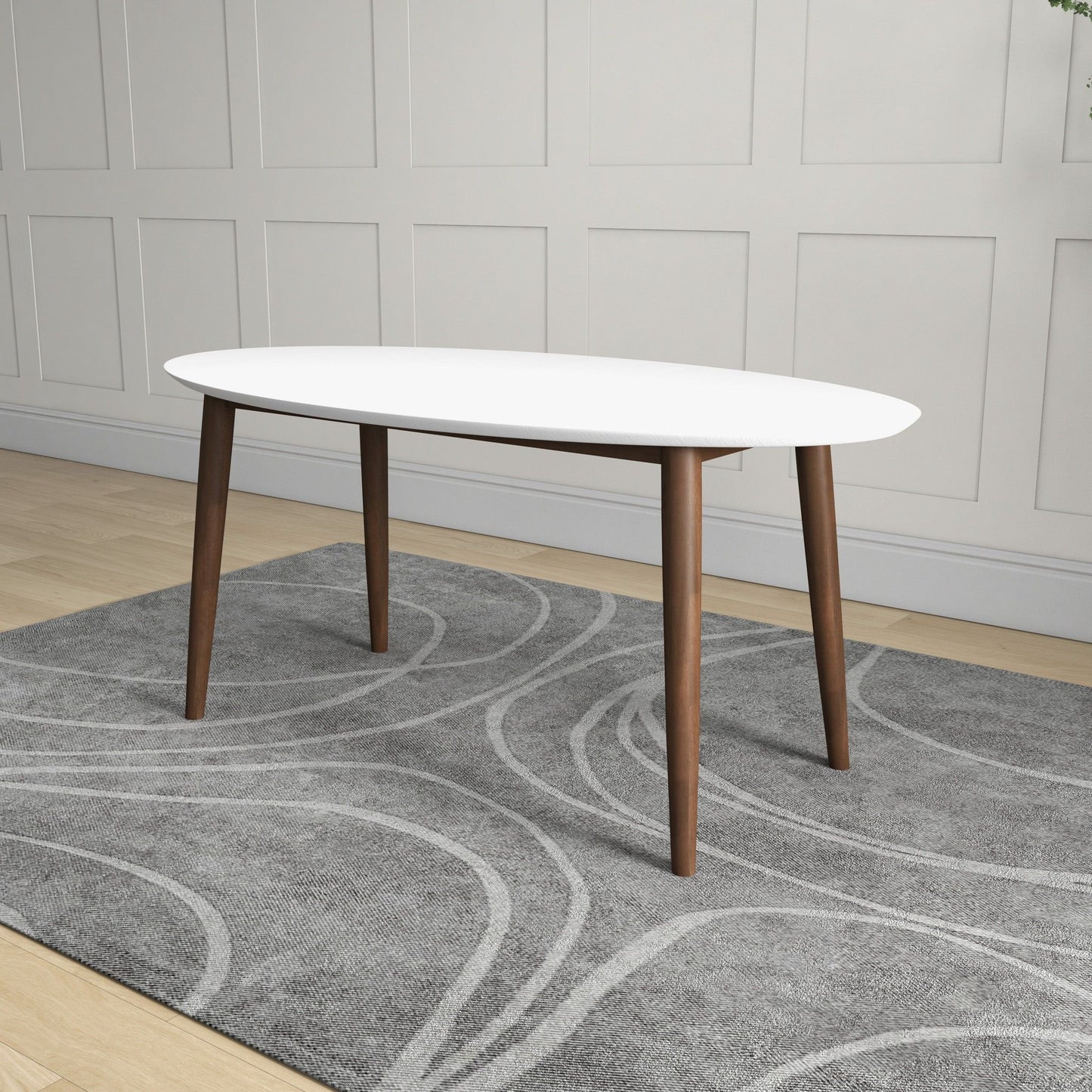 Ada - Mid-Century Modern Style Top Oval Dining Table - Brown / White