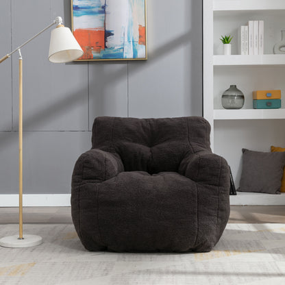 Soft Teddy Fabric Tufted Foam Bean Bag Chair With Teddy Fabric - Dark Gray