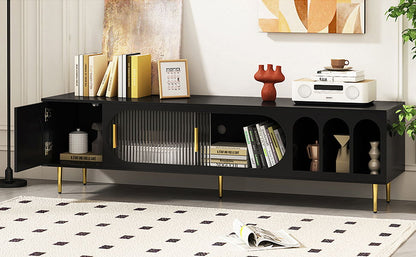 Modern TV Stand For Up To 70" TV, Entertainment Center TV Media Console Table, With 3 Shelves And 2 Cabinets, TV Console Cabinet Furniture For Living Room - Black