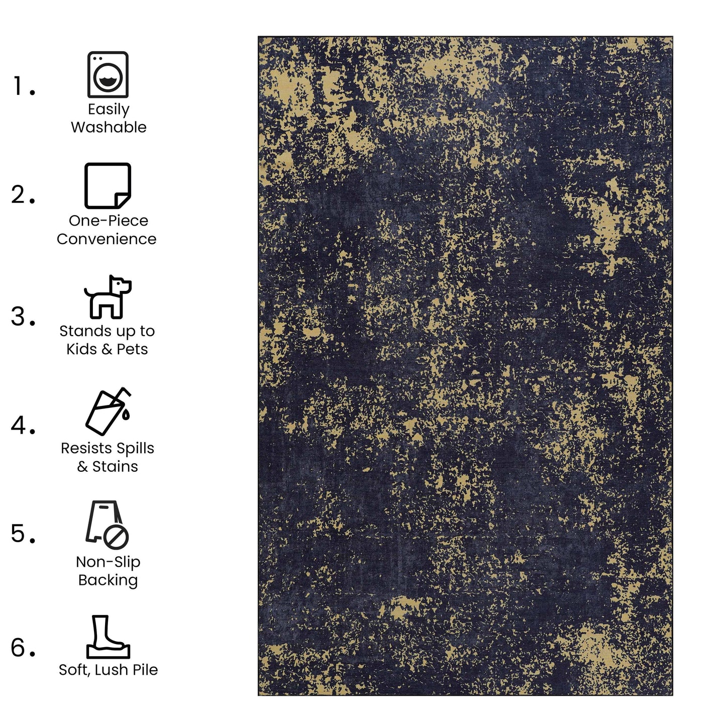 Maval - 5' X 8' Washable Area Rug - Black / Gold