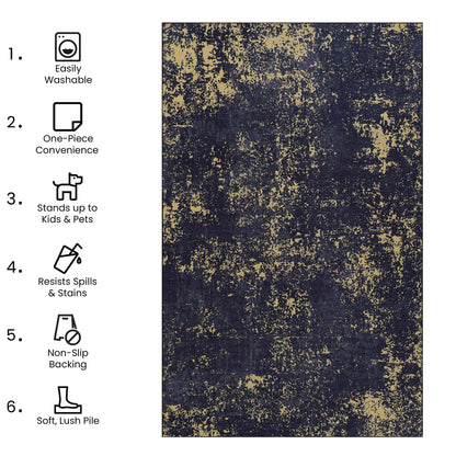 Maval - 5' X 8' Washable Area Rug - Black / Gold