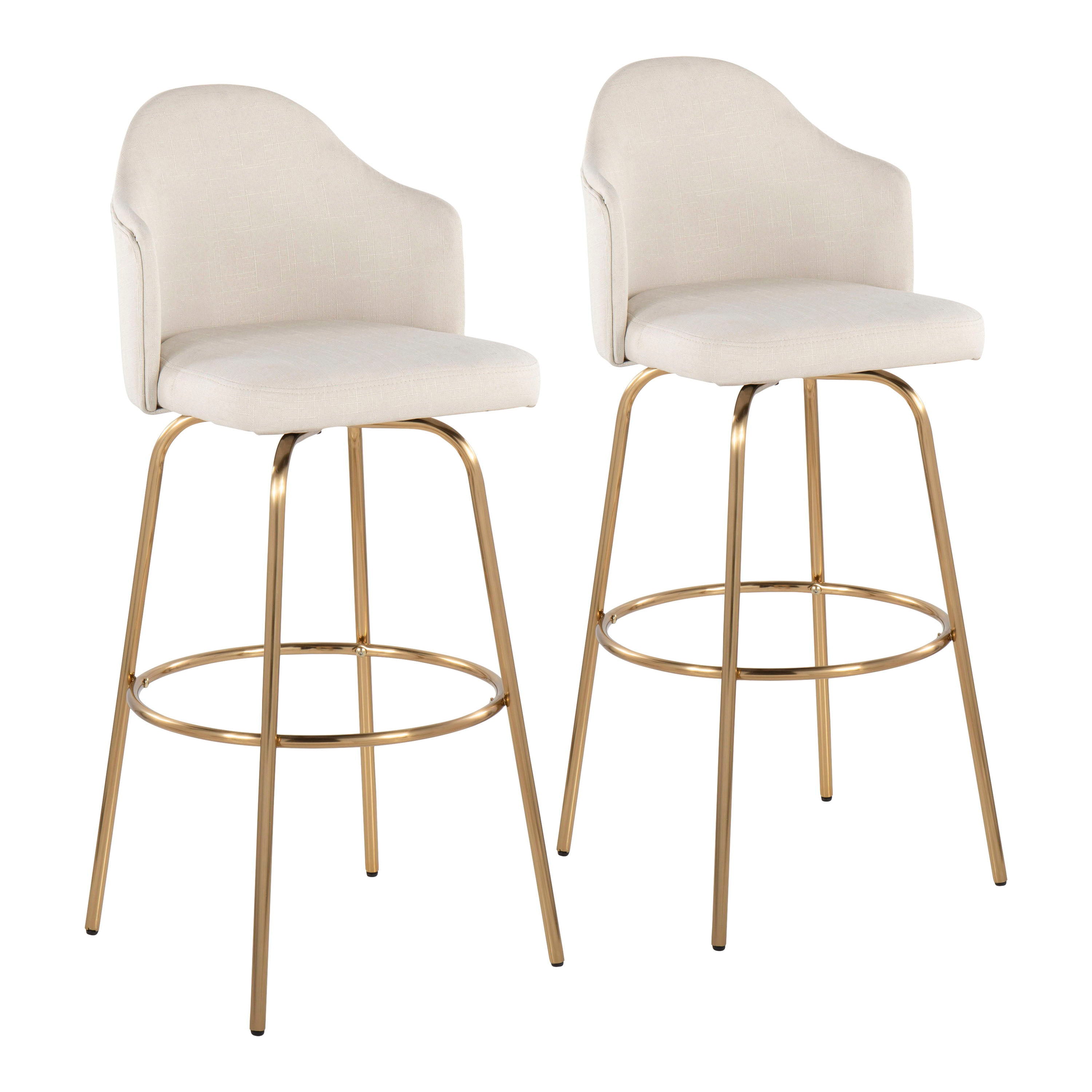 Ahoy - Contemporary Fixed Height Bar Stool Round Gold Footrest (Set of 2) - Cream / Gold