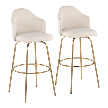 Ahoy - Contemporary Fixed Height Bar Stool Round Gold Footrest (Set of 2) - Cream / Gold
