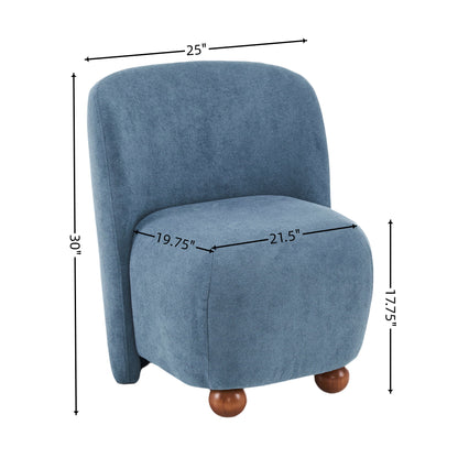 Modern Low Back Accent Chair, Upholstered Armless Living Room Chairs, Round Pine Wood Feet, For Small Living Spaces, Living Room - Blue