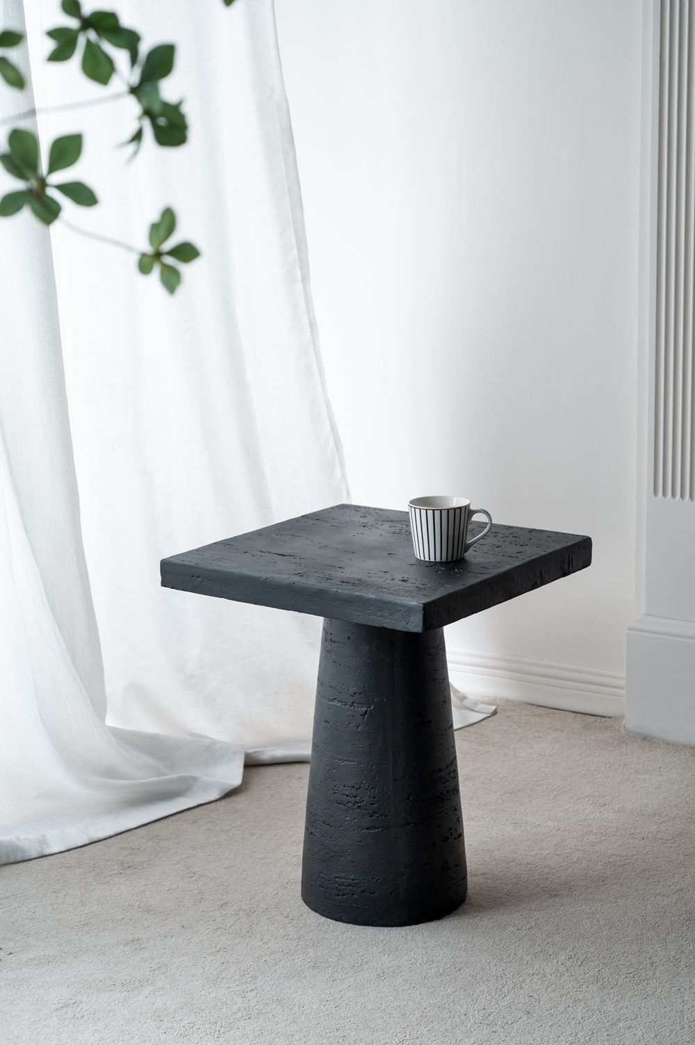 Square Side Table With Pedestal Base - Black