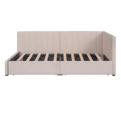 Twin Size Upholstered Daybed With 2 Storage Drawers, Sofa Bed Frame No Box Spring Needed - Beige