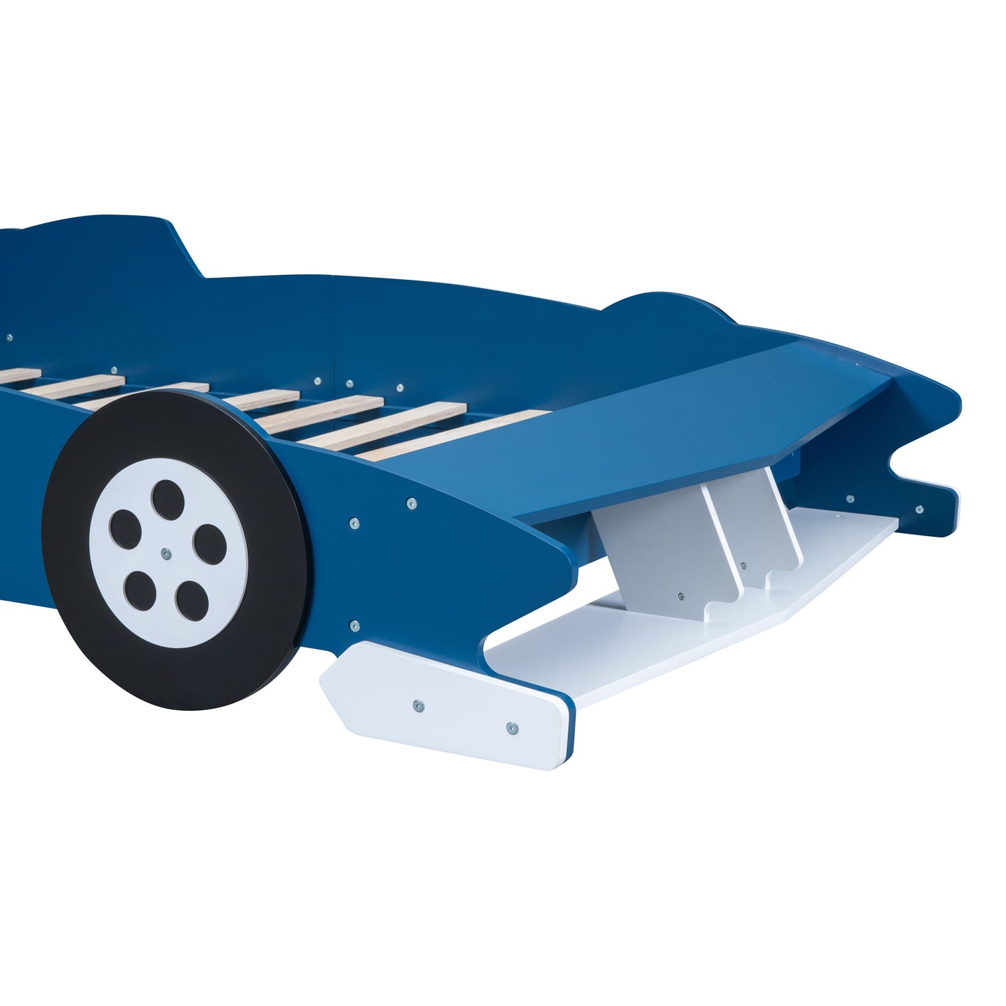 Full Size Race Car Shaped Platform Bed With Wheels - Blue