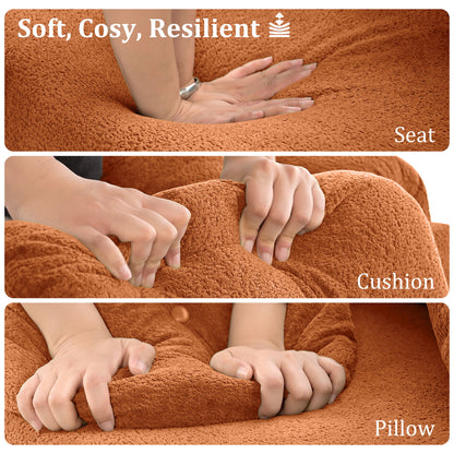 Modern Lamb Wool Sofa With Decorative Throw Pillows For Small Spaces - Orange