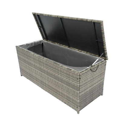Outdoor Storage Box, 113 Gallon Wicker Patio Deck Boxes With Lid, Outdoor Cushion Storage For Kids Toys, Pillows, Towel, Wicker - Gray