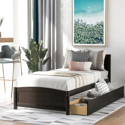Twin Size Platform Bed With Two Drawers - Espresso