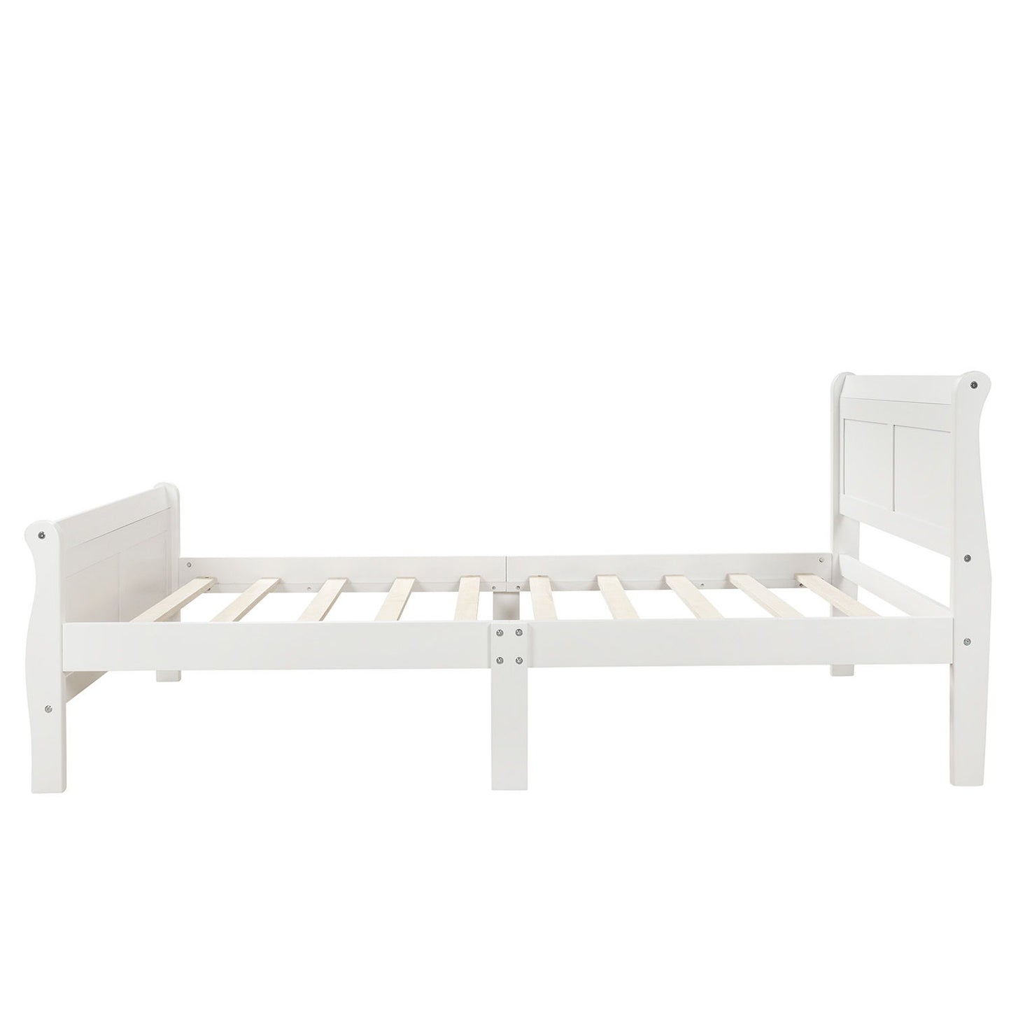 Twin Platform Bed Frame Mattress Foundation Sleigh Bed With Headboard, Footboard, Slat Support - White